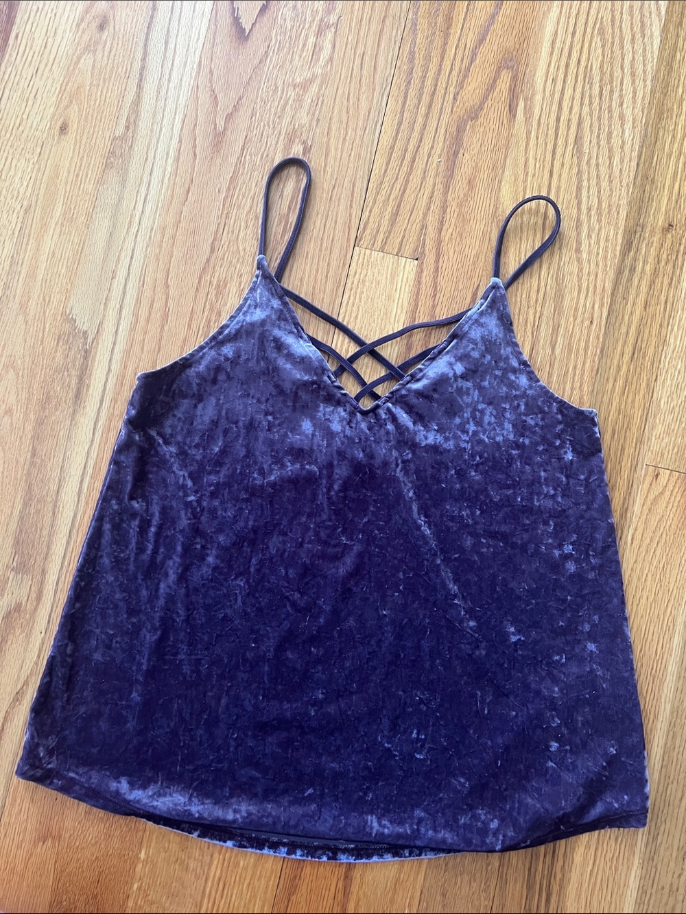 American Eagle Outfitters Crisscross Velvet Cami - Deep Purple
